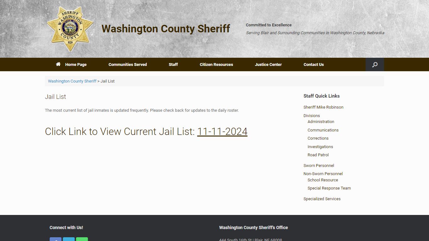 Jail List – Washington County Sheriff