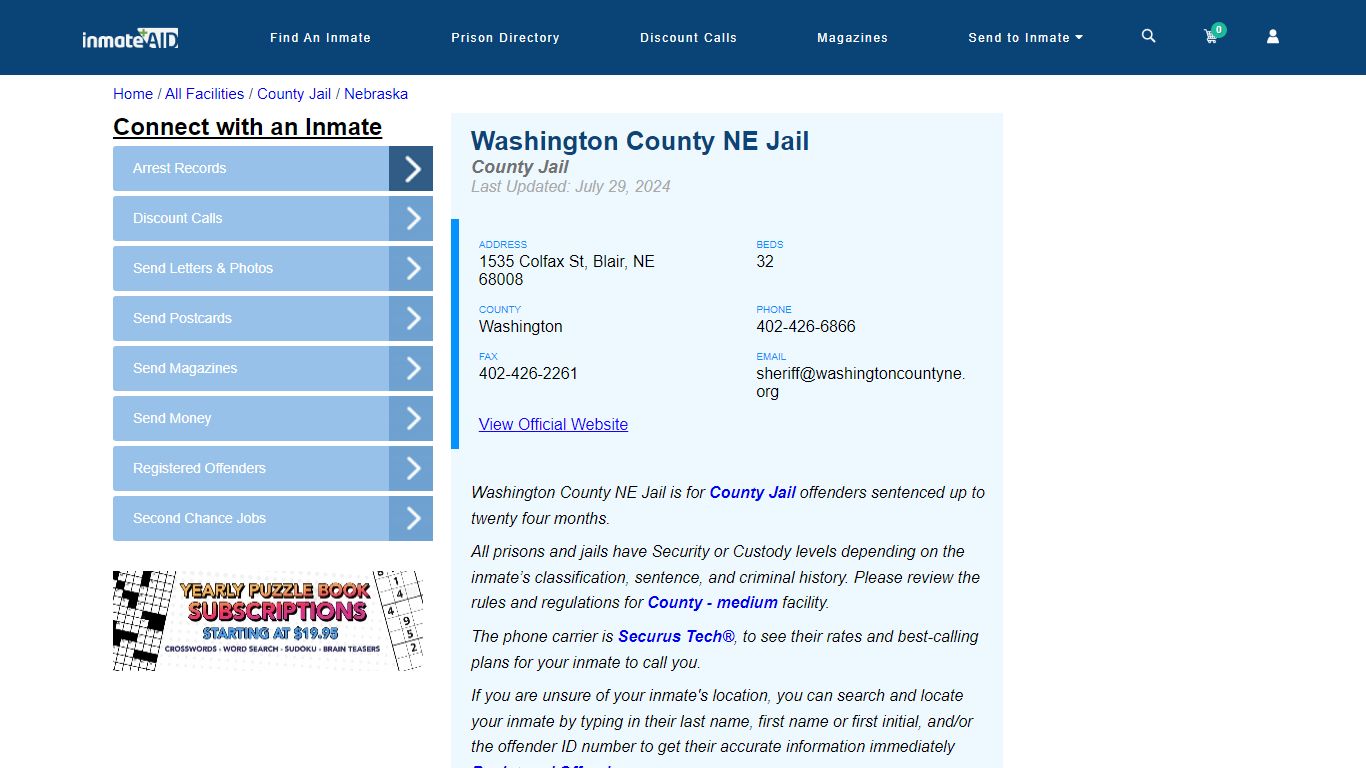 Washington County NE Jail - Inmate Locator